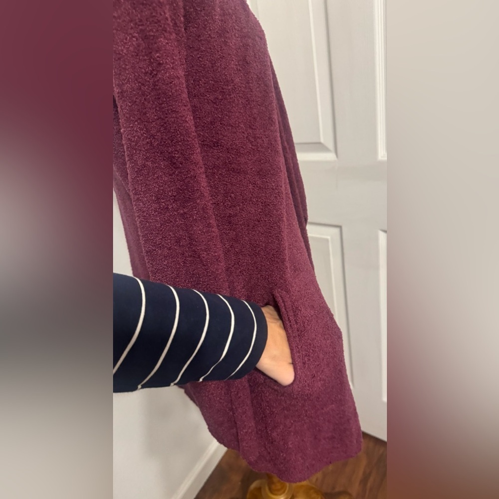 Barefoot Dreams CozyChic Lite Drape Front Cardigan Burgundy Soft Warm Size S / M - Picture 6 of 12